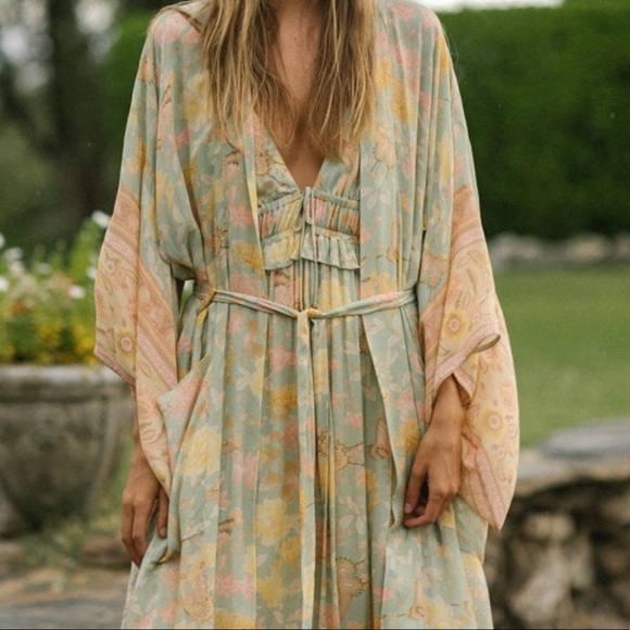 Lena Vie Butterfly Gardens Viscose + Cotton Kimono In Soft Petal Print, Sash Tie - Picture 3 of 15
